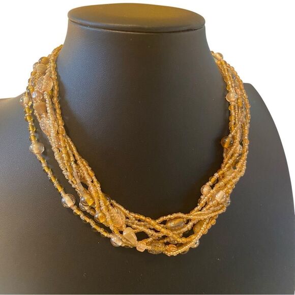 Multi-Strand Gold Beaded Necklace. 8 strands in total. All intact. - Picture 2 of 5
